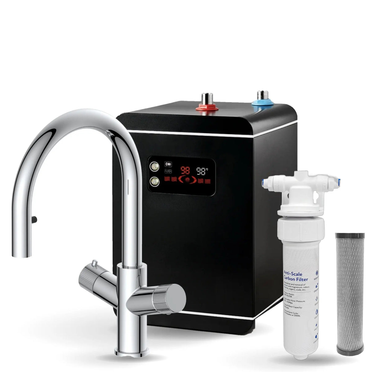 LavaTap chrome 4-in-1 pull-out boiling water tap kit with tank and filter: tap, 2.4 L tank and filter