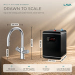 LavaTap chrome 4-in-1 pull-out boiling water tap kit with tank and filter: size and dimensions