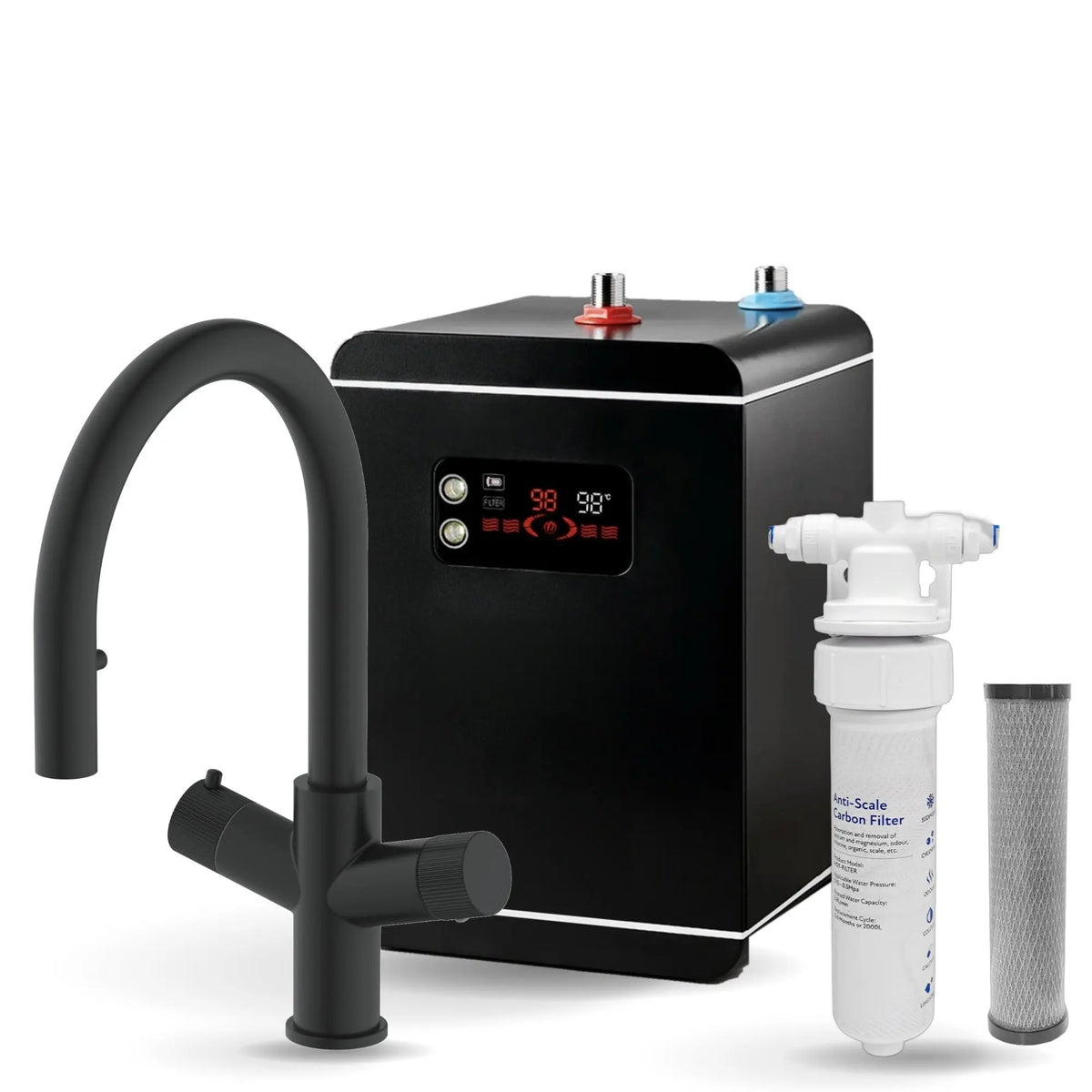 LavaTap black 4-in-1 pull-out boiling water tap kit with tank and filter: tap, 2.4 L tank and filter