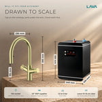 LavaTap brushed brass 4-in-1 pull-out boiling water tap kit with tank and filter: size and dimensions