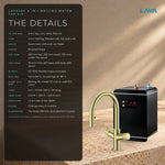 LavaTap brushed brass 4-in-1 pull-out boiling water tap kit with tank and filter: specifications