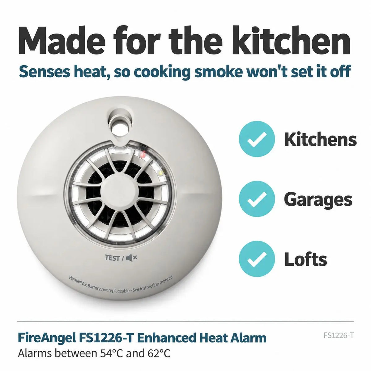 FireAngel FS1226-T Enhanced Heat Alarm - 10 Year Sealed Battery - Smart RF Ready FireAngel