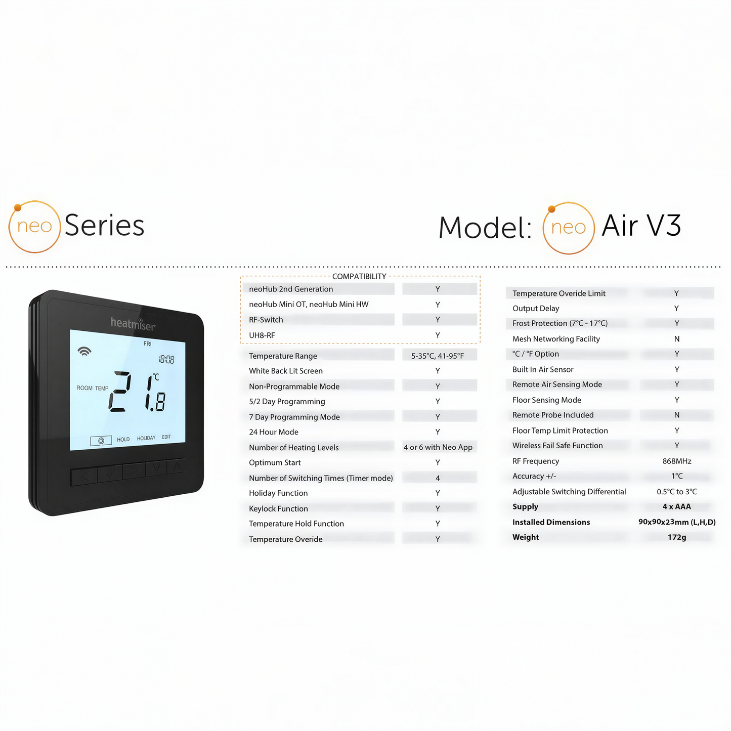 Heatmiser NeoAir V3 Smart Wireless Thermostat (Carbon Black) Heatmiser
