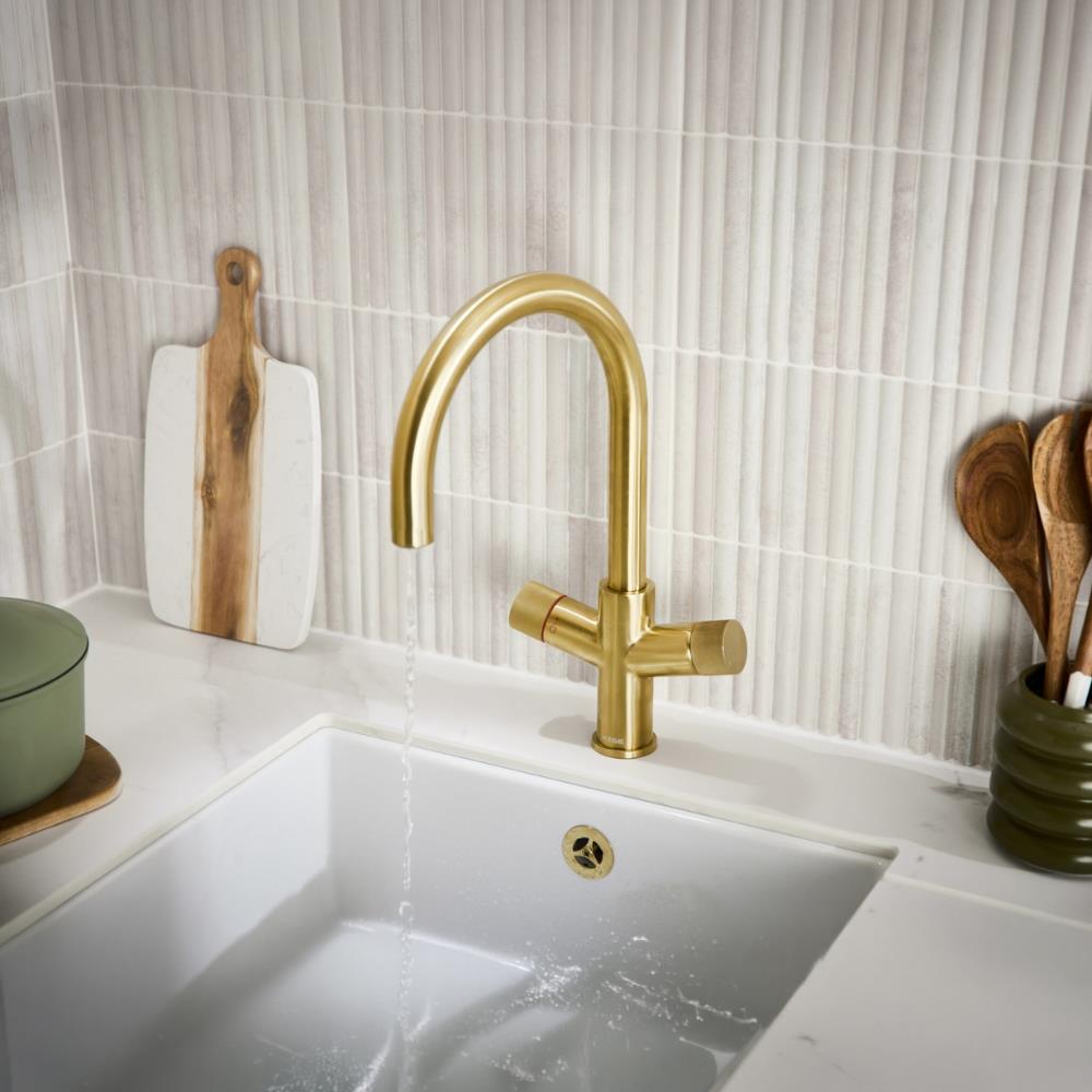 LavaTap brushed brass 3-in-1 swan neck boiling water tap, tap only – detail