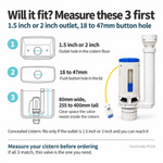 FlushDaddy NP254 Toilet Dual Flush Valve 1.5 Inch and 2 Inch Universal Push Button LavaTap