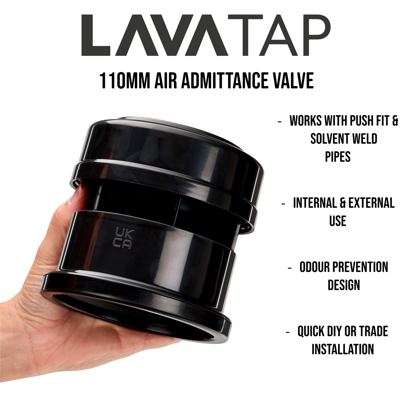 110mm Air Admittance Valve – Female Push Fit & Solvent Weld Fitting for Soil Vent Pipes LavaTap