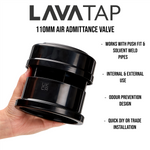 110mm Air Admittance Valve – Female Push Fit & Solvent Weld Fitting for Soil Vent Pipes LavaTap