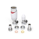 Designer White & Chrome Angled Thermostatic Radiator Valve TRV 15mm with Lockshield ESi - Product Overview