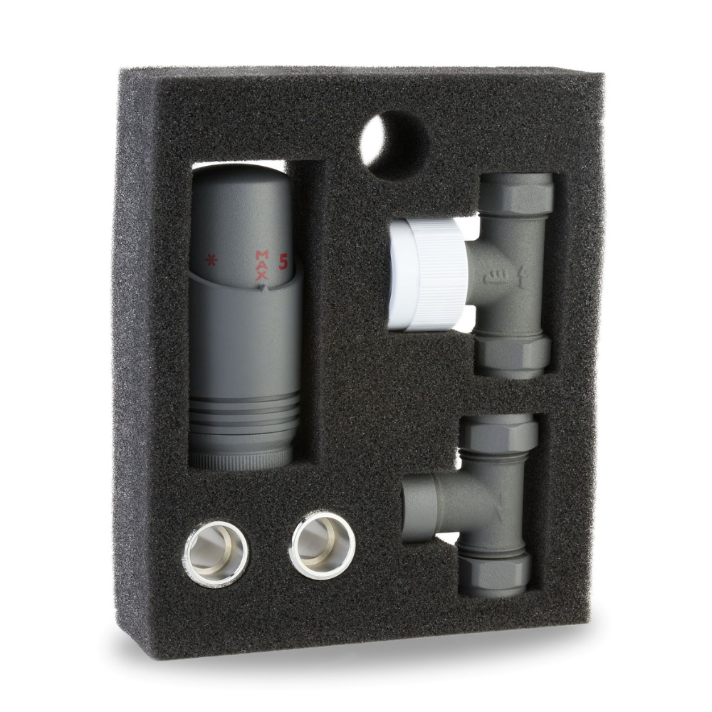 LavaTherm TRV Anthracite Thermostatic Radiator Valve - Straight LavaTherm - Close Up Detail