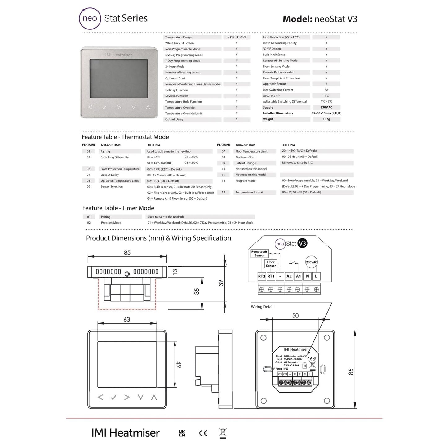 Heatmiser NeoStat V3 Programmable Wired Thermostat  (Platinum Silver) Heatmiser - Packaging