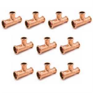 LavaPlumb 22 x 15 x 15mm Copper Press Fit Reducing Tee 10 Pack – M-Profile WRAS