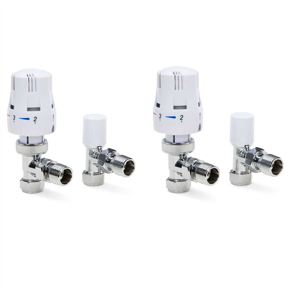 2 x Thermostatic Radiator Valve TRV & Lockshield 15mm Angled LavaTap