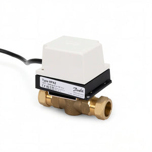 LavaTap HP22 2 Port 22mm Motorised Zone Valve - Complete Brass Body with Danfoss HPA2 Actuator, S Plan Central Heating, Spring Return, Manual Lever, 087N6609