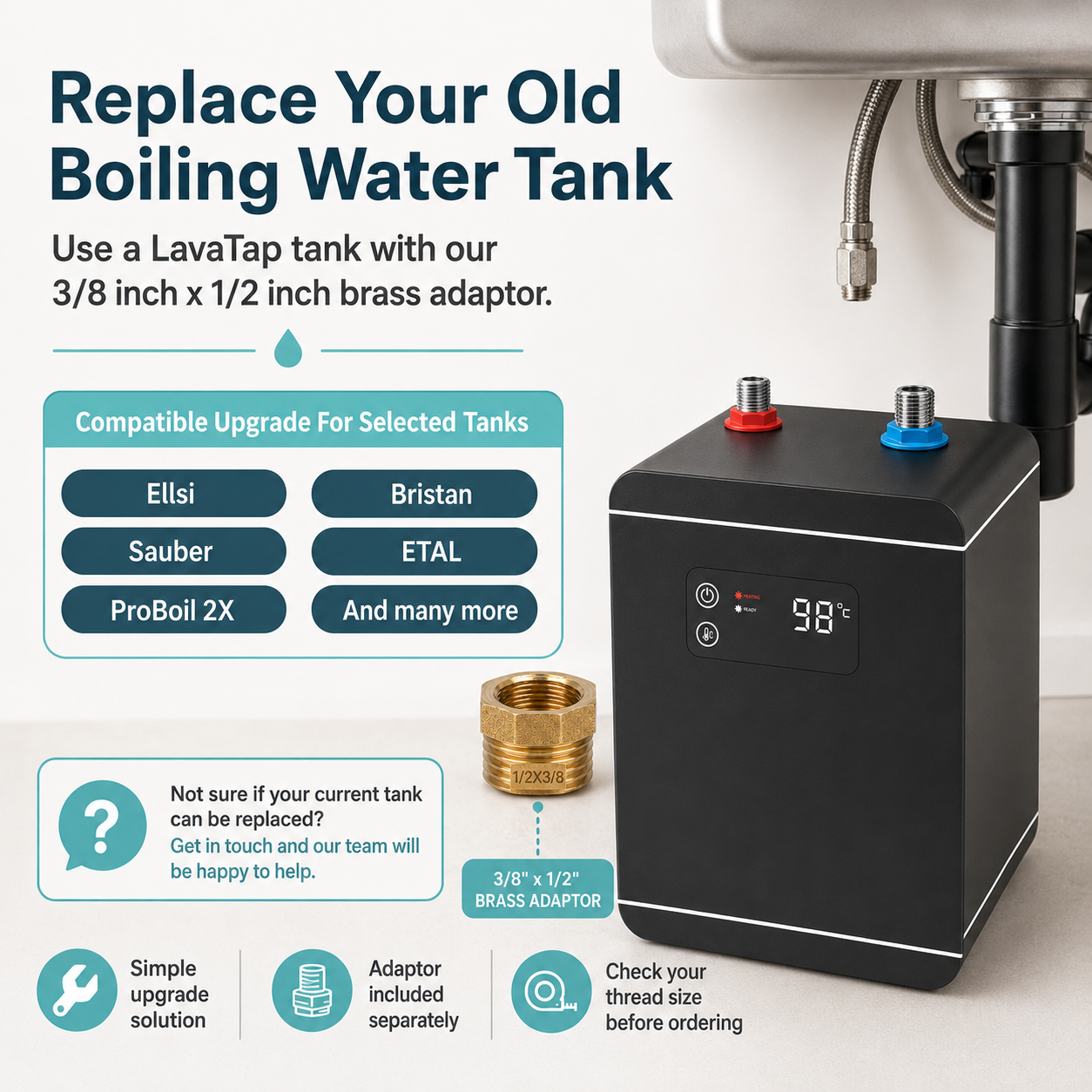 LavaTap Boiling Water Tank with 1/2 Inch Adaptor LavaTap