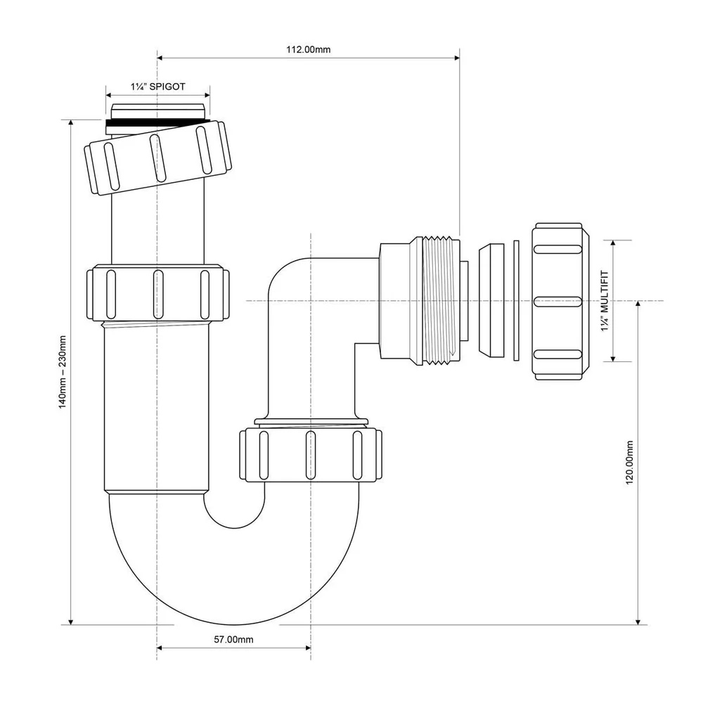 McAlpine ASA10 Adjustable Basin P Trap 1.25 Inch Waste Trap McAlpine - Close Up Detail