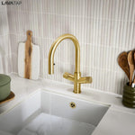 LavaTap 4 in 1 Boiling Water Tap Swan Neck Instant Hot Water Kitchen Mixer Tap Only - Brass LavaTap