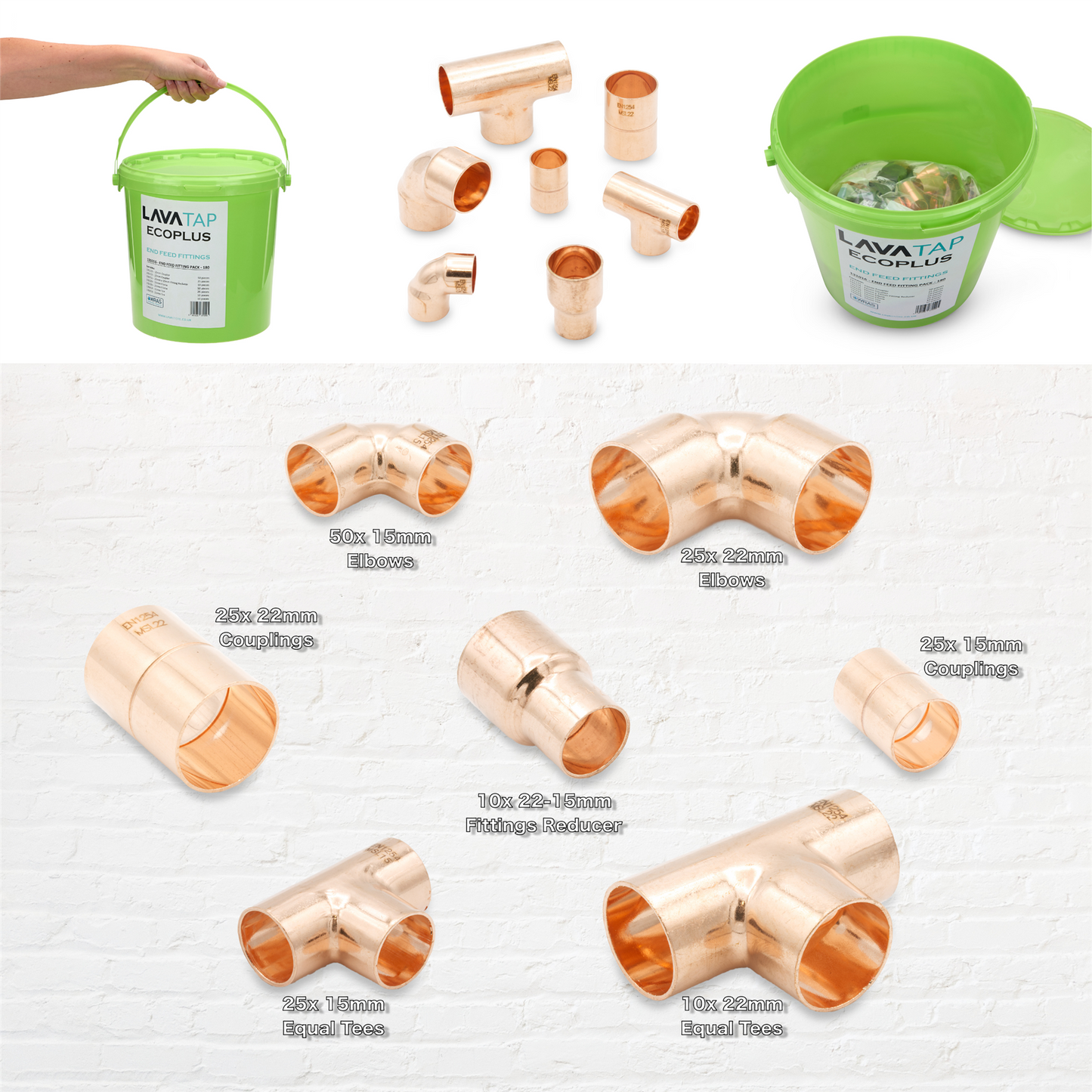 LavaTap EcoPlus Copper End Feed Fittings Bucket 180 Pieces LavaTap