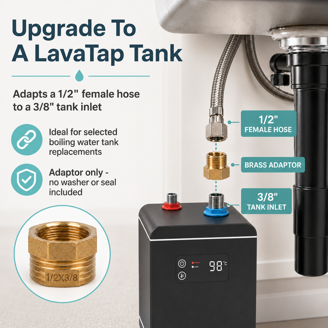 LavaTap Boiling Water Tank with 1/2 Inch Adaptor LavaTap