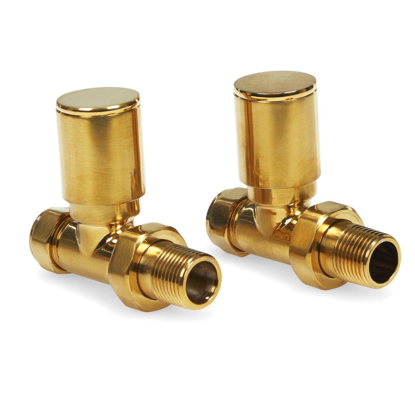 Brushed Brass Radiator Valves 15mm Pair - Straight LavaTherm