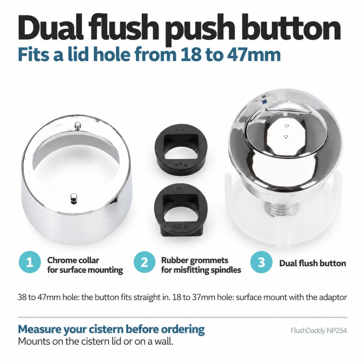 NO - FlushDaddy NP254 Dual Flush Drop Valve 1.5" & 2" WRAS Cistern Replacement FlushDaddy