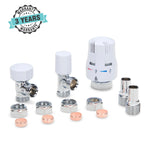 LavaTap Thermostatic Radiator Valve TRV with Lockshield 1/2 Inch x 15mm Angled White Radiator Thermostat Valve LavaTap - Close Up Detail