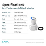 6mm Push Fit x 3/8 BSP Female Boiling Water Tank Adaptor LavaTap