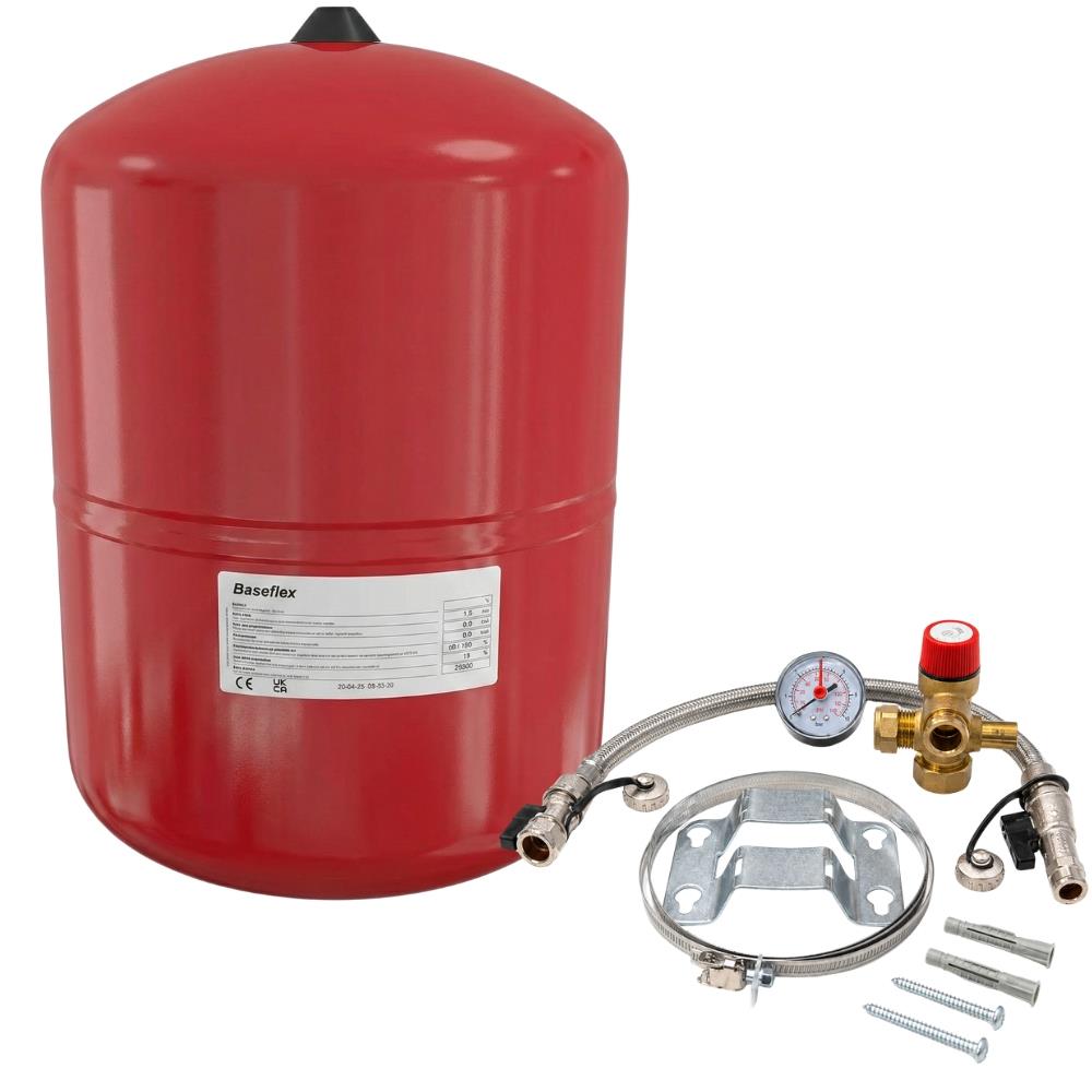 KIT - Flamco Baseflex 25L Heating Expansion Vessel Red with Sealed System KIT 3 bar Flamco