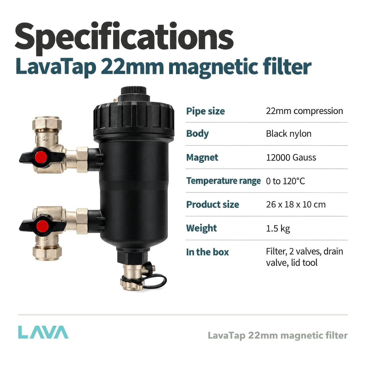 LavaTap 22mm Magnetic Boiler Filter with Isolating Valves LavaTap