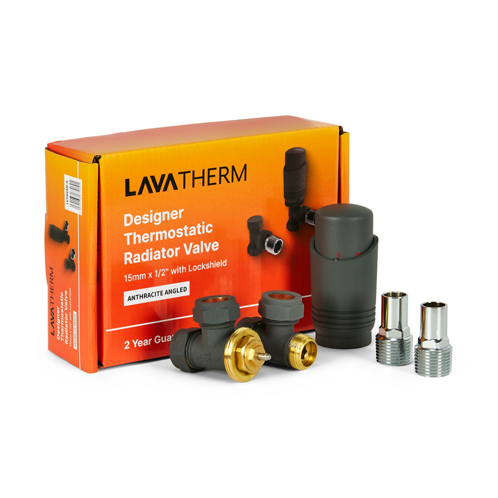 LavaTherm TRV Anthracite Thermostatic Radiator Valve - Angled LavaTherm - Close Up Detail