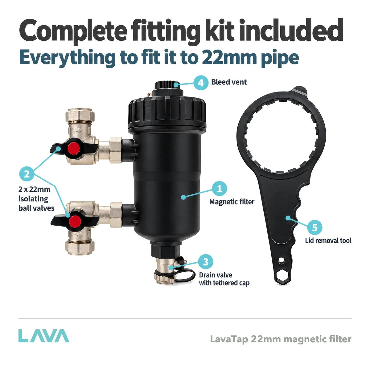 LavaTap 22mm Magnetic Boiler Filter with Isolating Valves LavaTap