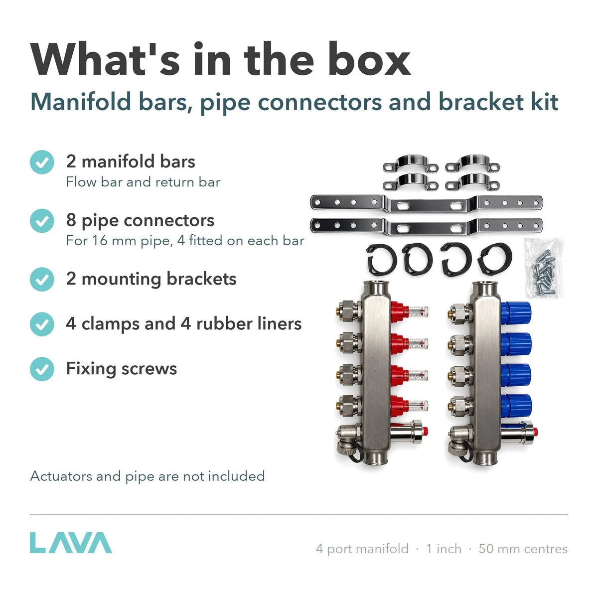 LavaTherm 4 Port Stainless Underfloor Heating Manifold 16mm LavaTherm