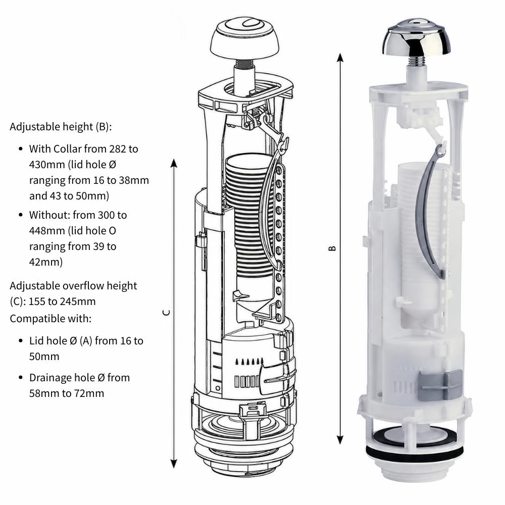 SIAMP OPT 49/99 Dual Flush Valve Pack AirGap Low Pressure Toilet Cistern Flush and Fill Valve Repair Kit LavaTap