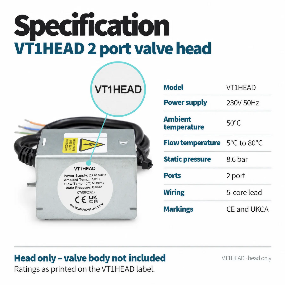 VT1 2-port valve actuator head, a direct replacement for Honeywell V4043H. Fits the existing valve body – view 7