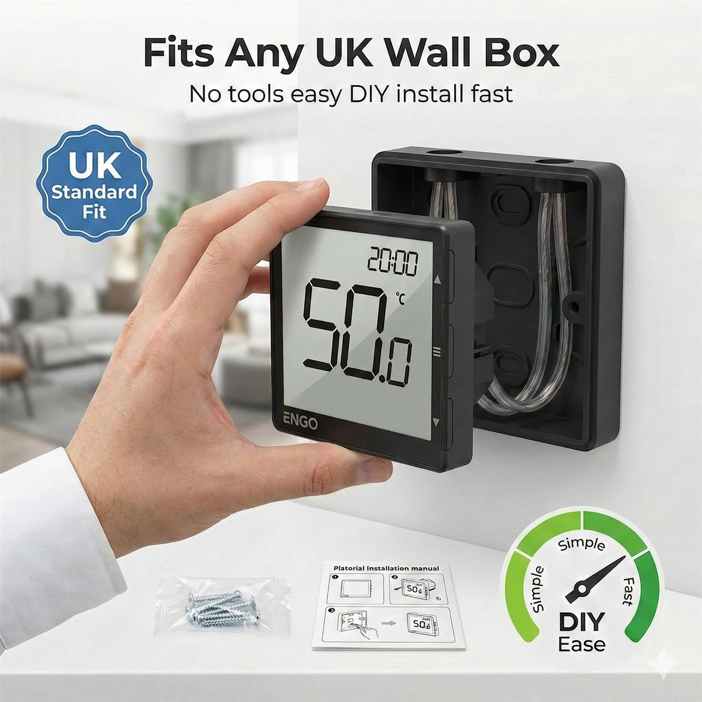 ENGO EHW-B Hot Water Timer Programmable Immersion Heater Controller - Black ENGO Controls - Feature Detail