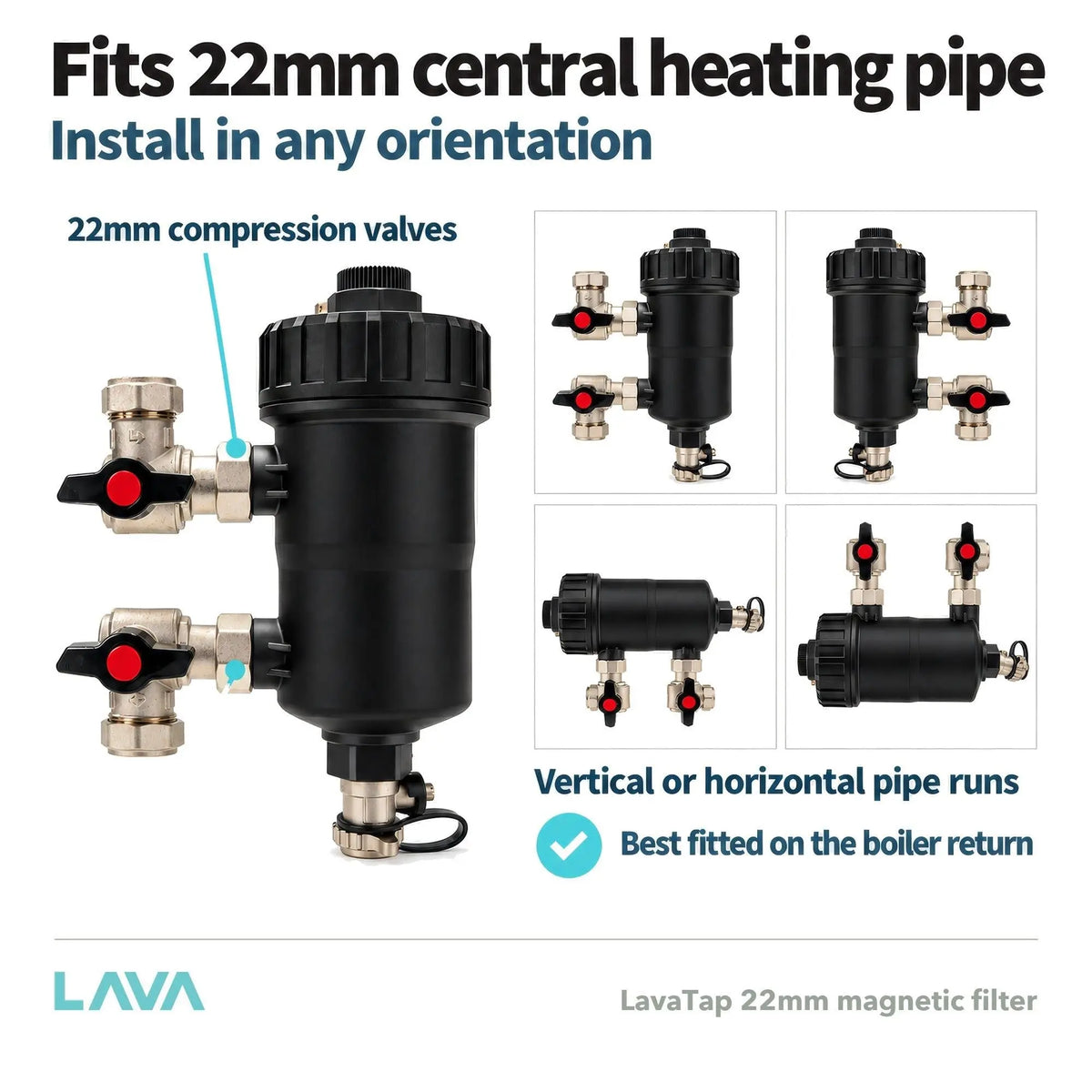 LavaTap 22mm Magnetic Boiler Filter with Isolating Valves LavaTap