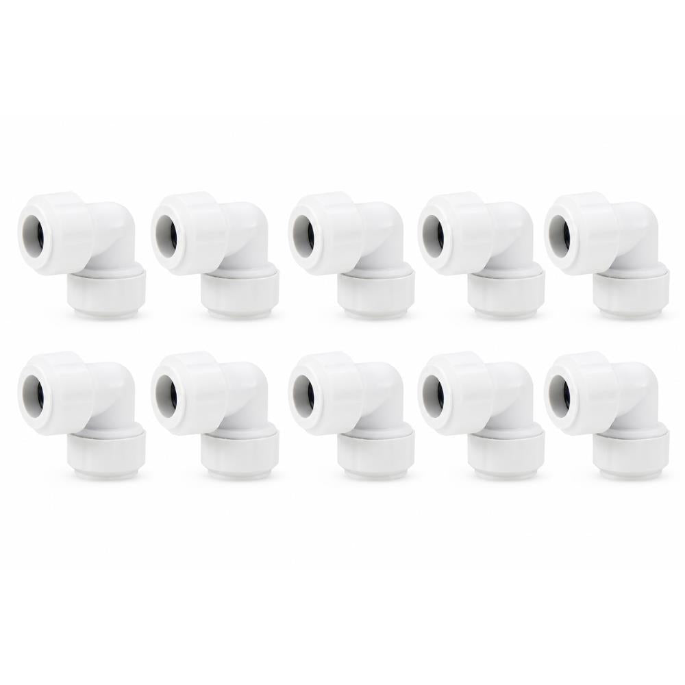 LavaPlumb 15mm push fit elbow, white, 10 pack – side view