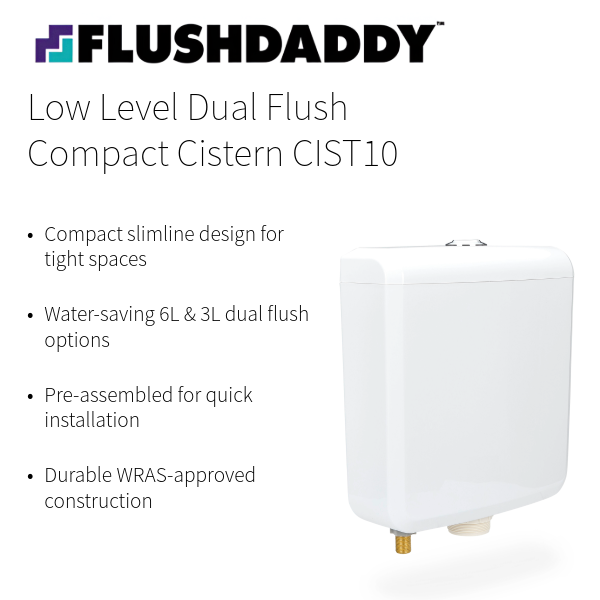 OPENBOX - FlushDaddy Dual Flush Toilet Cistern Bottom Entry 6L 3L Compact Low Level WC Tank - CIST10 Lava