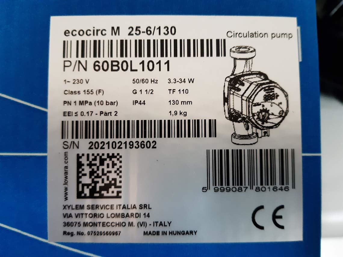 Lowara Ecocirc M Circulator Pump 25-6/130 Lowara - Installation View