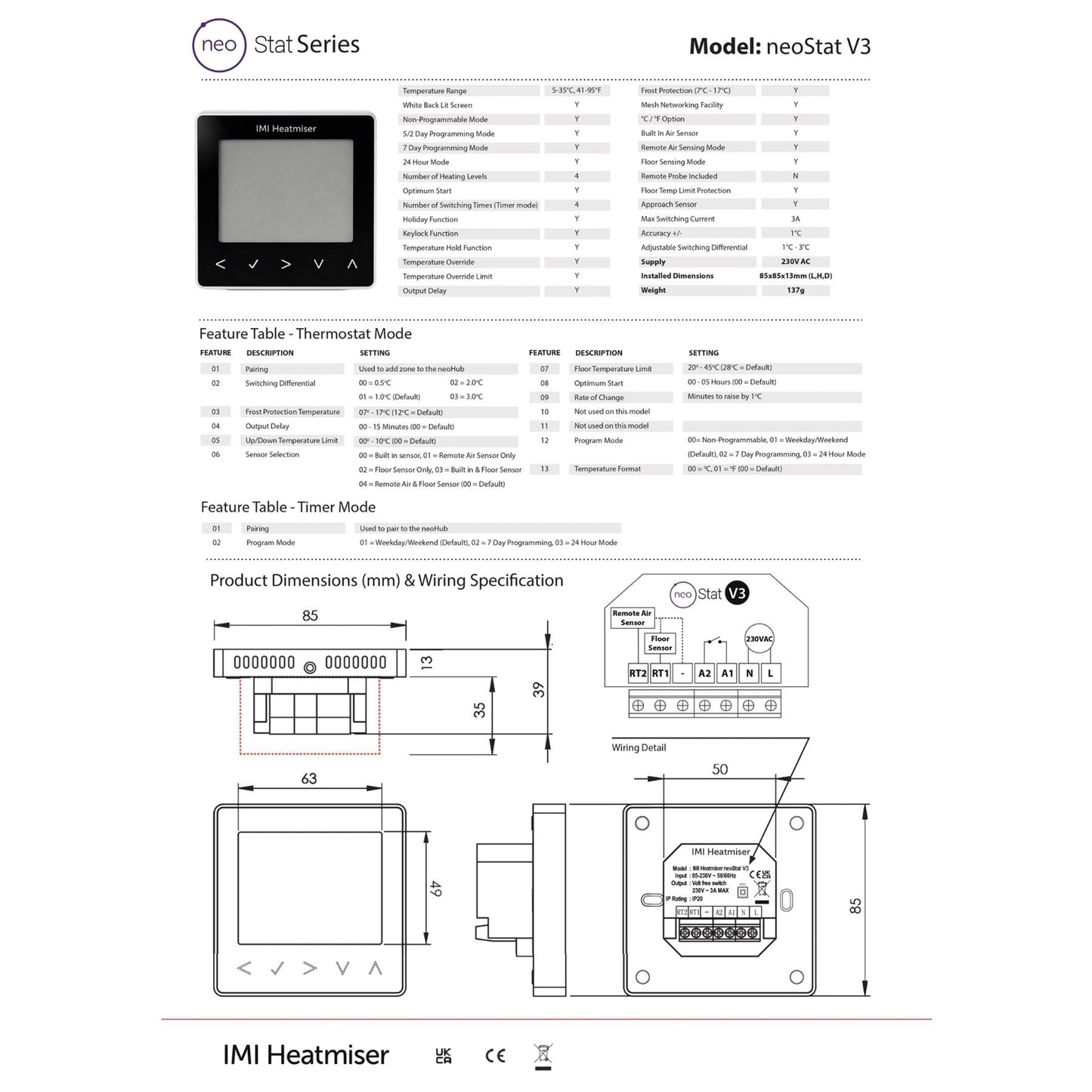 Heatmiser NeoStat V3 Programmable Wired Thermostat  (Saphire Black) Heatmiser - Packaging