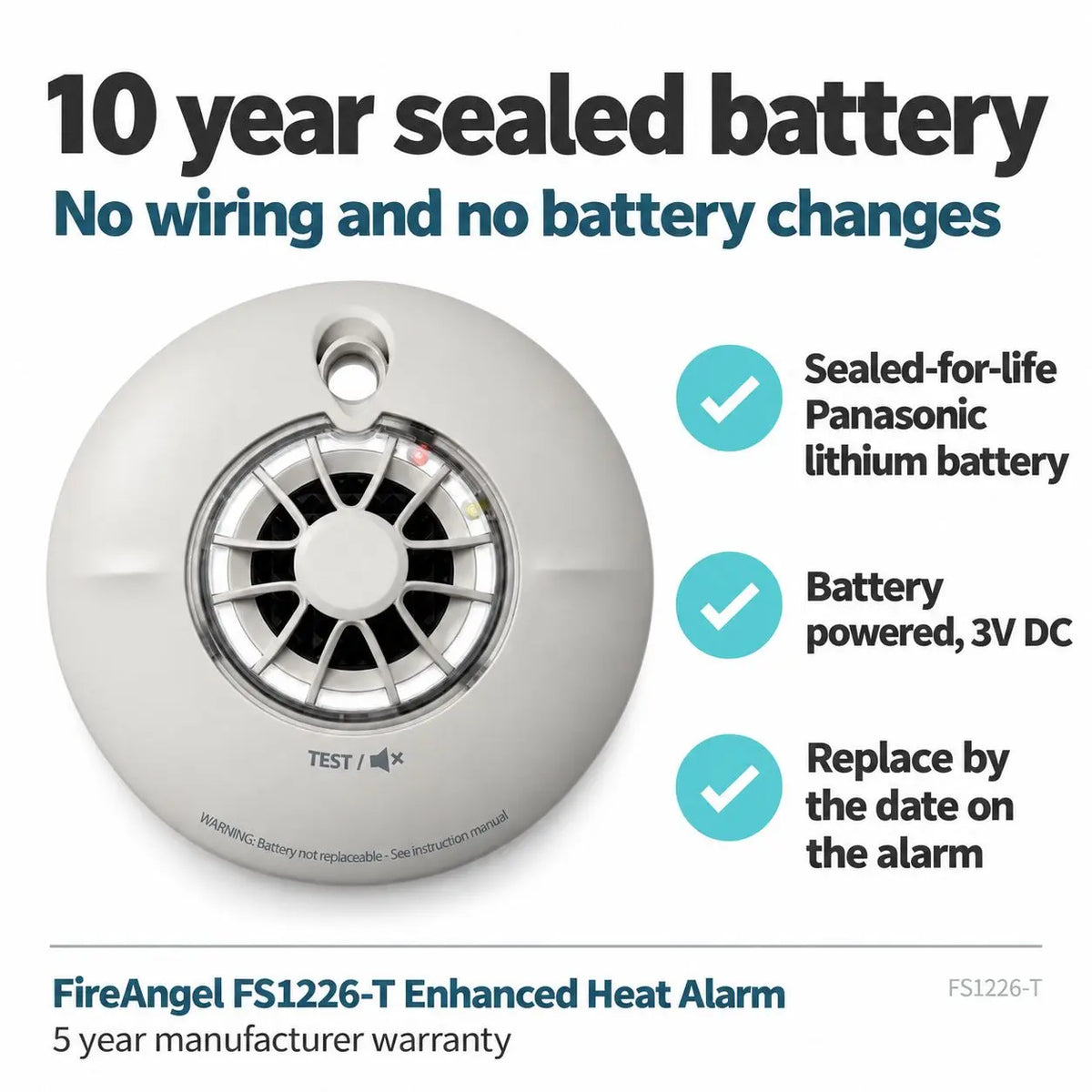 FireAngel FS1226-T Enhanced Heat Alarm - 10 Year Sealed Battery - Smart RF Ready FireAngel