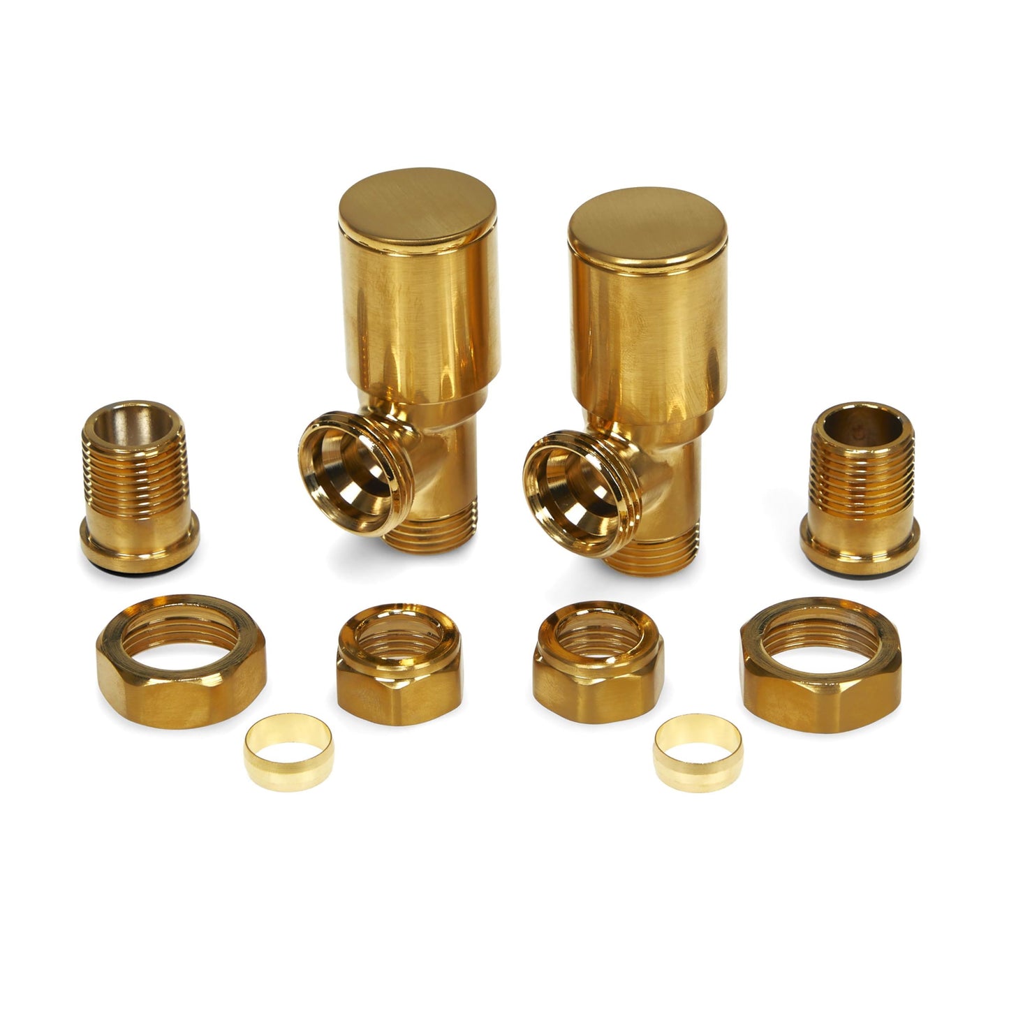 Brushed Brass Radiator Valves 15mm Pair - Angled LavaTherm