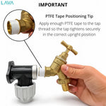 LavaTap 3/4 Inch Brass Garden Tap Kit with 25 mm MDPE Wall Plate Elbow and PTFE Tape LavaTap