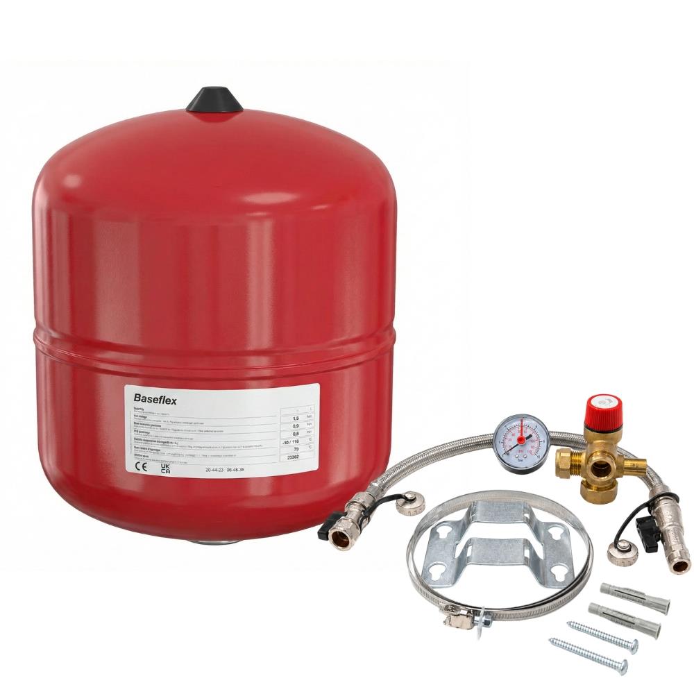 KIT - Flamco Baseflex 18L Heating Expansion Vessel Red with Sealed System KIT 3 bar Flamco