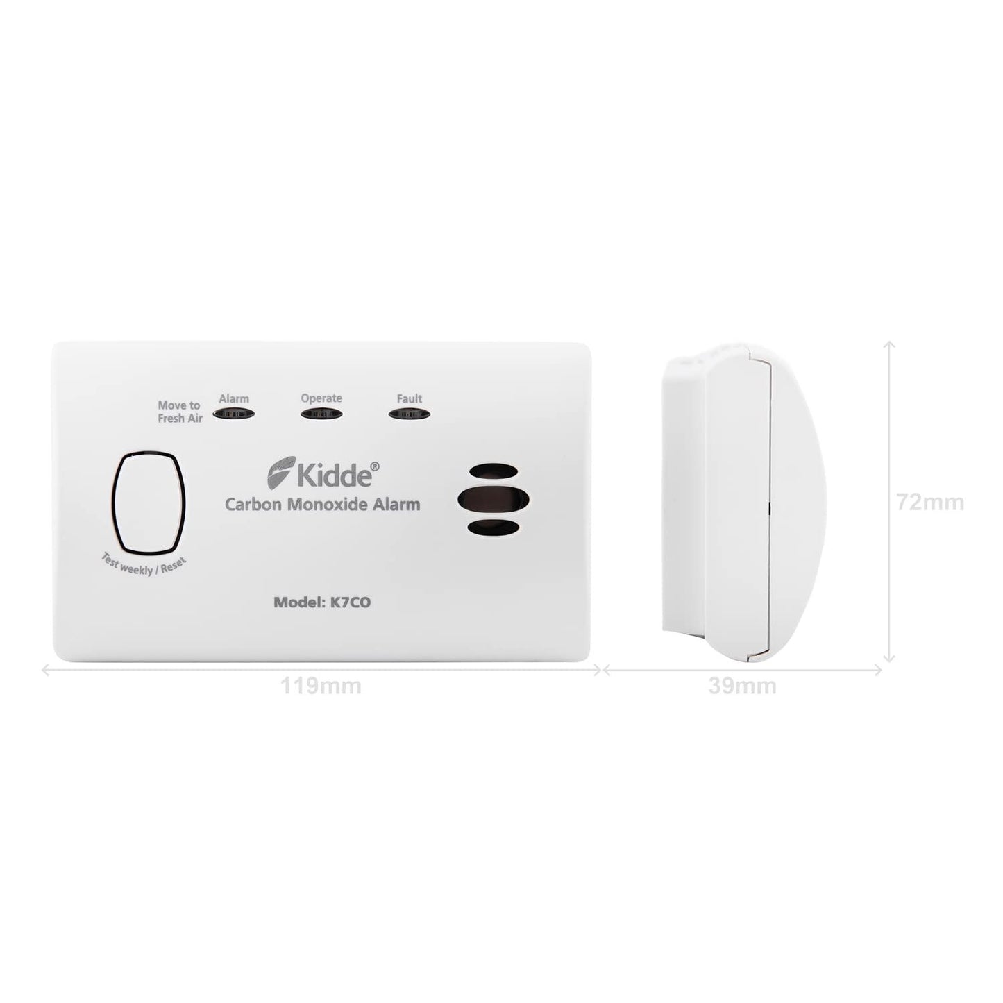 Kidde 7CO 10 Year Life Carbon Monoxide Alarm |AA Battery Powered Kidde - Technical View
