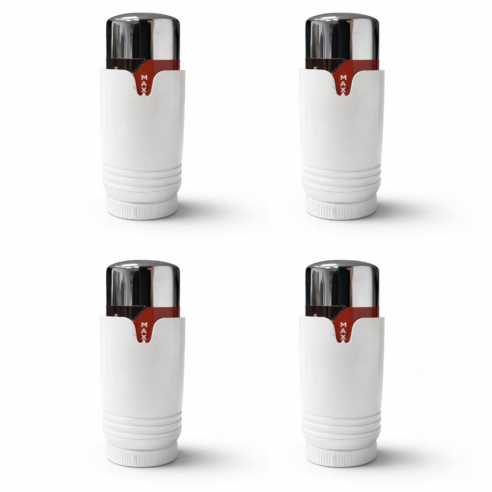 LavaTherm White and Chrome Thermostatic Radiator Valve TRV Head M30 x 1.5 - 4 Pack LavaTherm