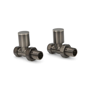 LavaTherm Straight Brushed Gun Metal Radiator Valves Pair 15mm