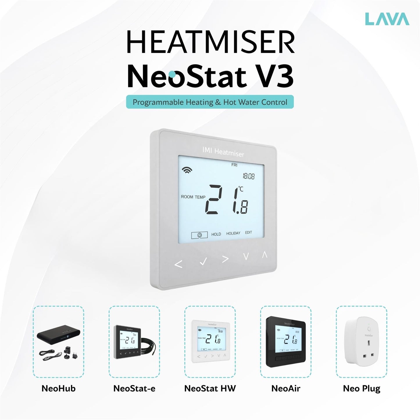 Heatmiser NeoStat V3 Programmable Wired Thermostat  (Platinum Silver) Heatmiser - Side Profile