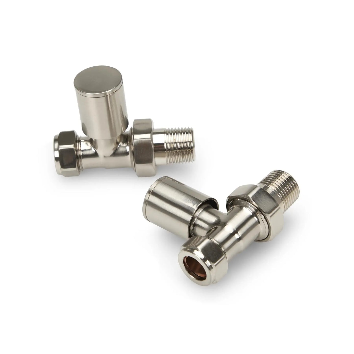 LavaTherm Straight Brushed Radiator Valves Pair 15mm