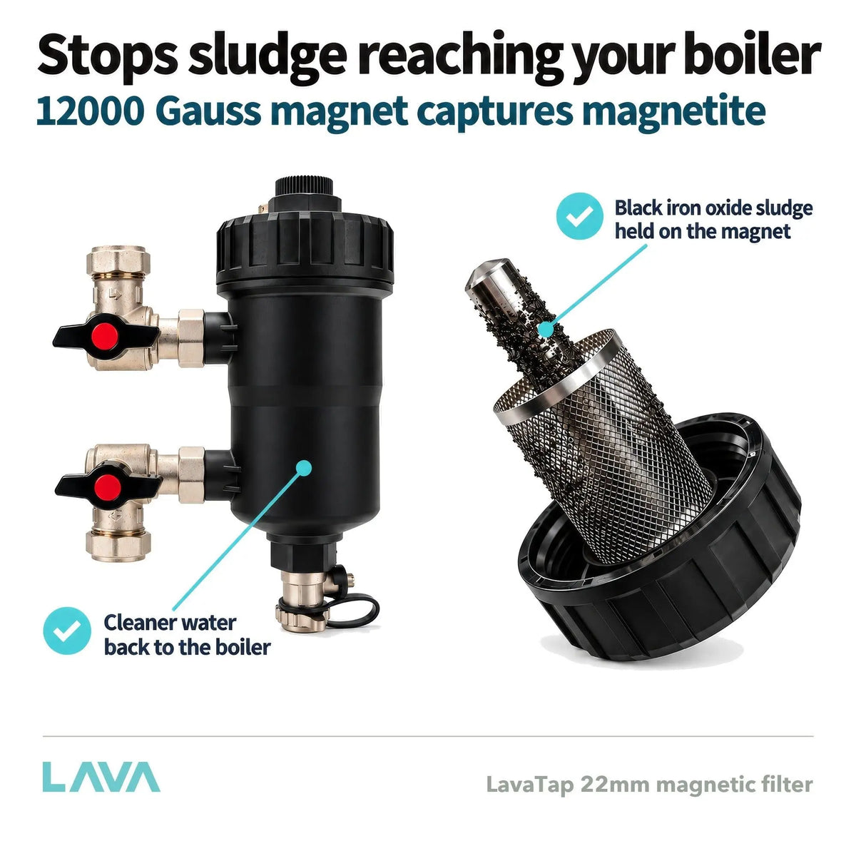 LavaTap 22mm Magnetic Boiler Filter with Isolating Valves LavaTap