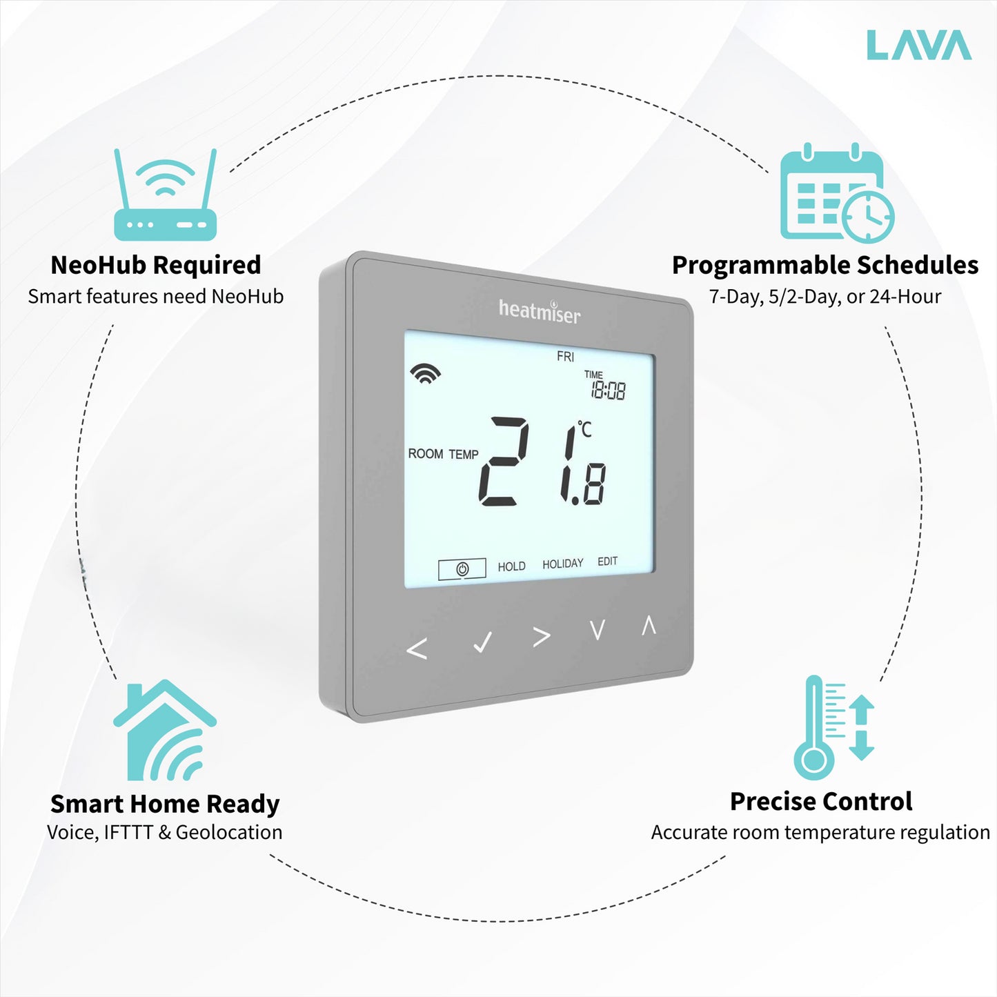 Heatmiser NeoStat V2 Programmable Wired Thermostat  (Platinum Silver)